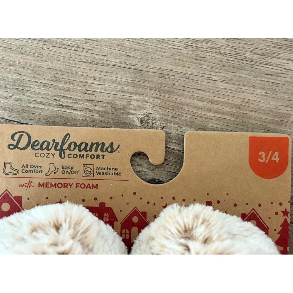 Kid Shoes Dearfoams Bear Brown Faux Fur Memory Foam Size 3-4 WALH1 27160 NWT